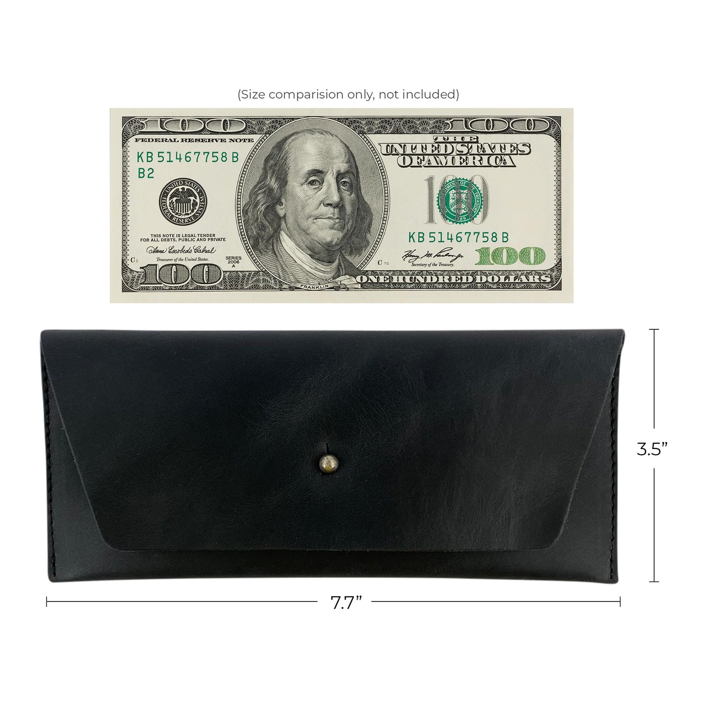 Hide & Drink, Long Utility Pouch, Stylish Wallet for Carrying and Storing Cash, Clutch Bag, Full Grain Leather, Handmade, Charcoal Black