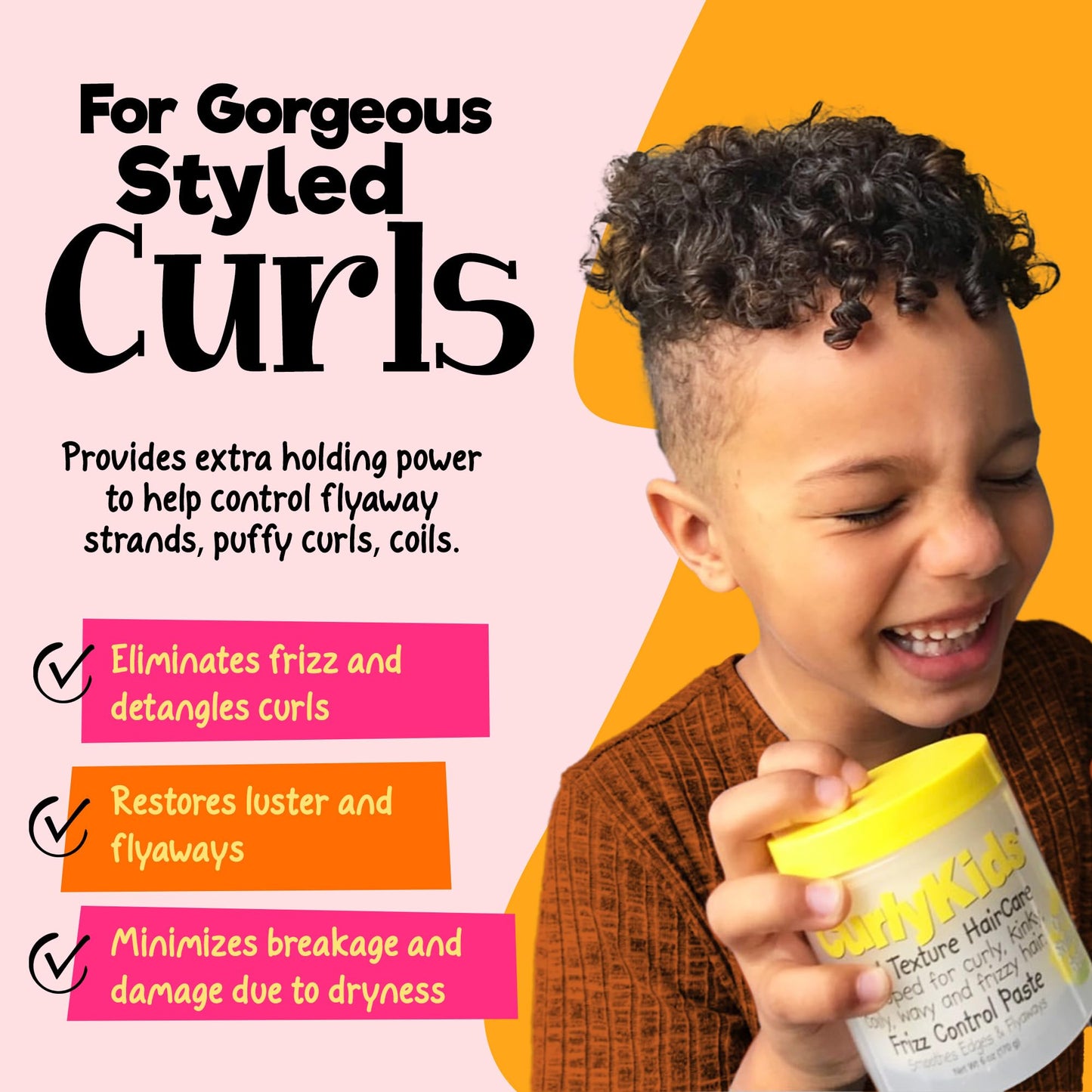 CurlyKids Frizz Control Paste - Anti-Frizz Styling Paste for Curly, Kinky, Coily & Mixed-Texture Hair - Smooth Edges, Tame Flyaways, Maximum Moisture