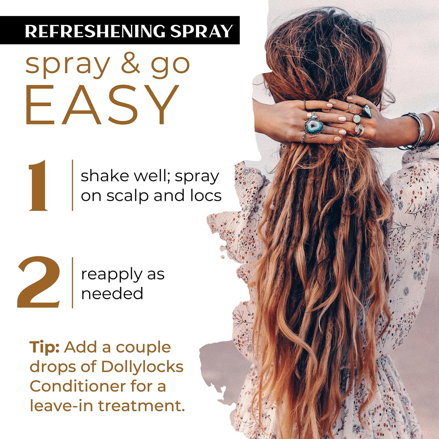 Dollylocks Refreshening Spray for Locs, Braids, Extensions, Dreadlocks | Lavender Lime Peppermint | Plant-based, Residue-free, Sulfate-free | Refresh