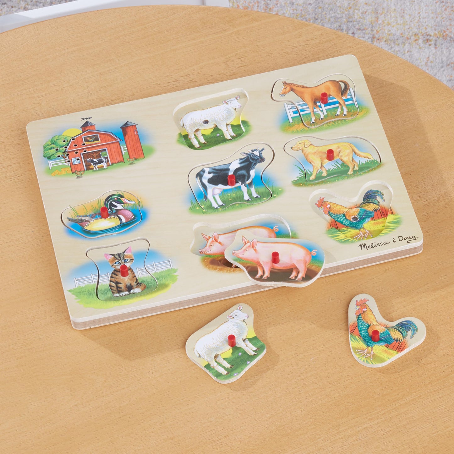 Melissa & Doug Farm Sound Puzzle - Wooden Peg Puzzle with Sound Effects (8 pcs)