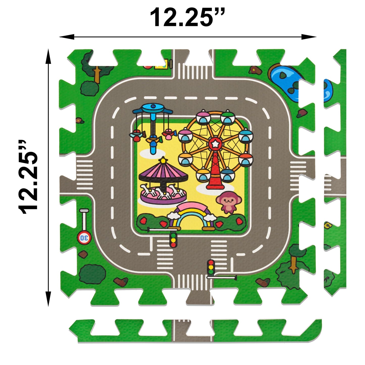 Sorbus Traffic Play Mat – 9 EVA Foam Puzzle Tiles with Borders, Kids Road Traffic Rug for Toy Cars & Trucks, Educational Playroom Mat