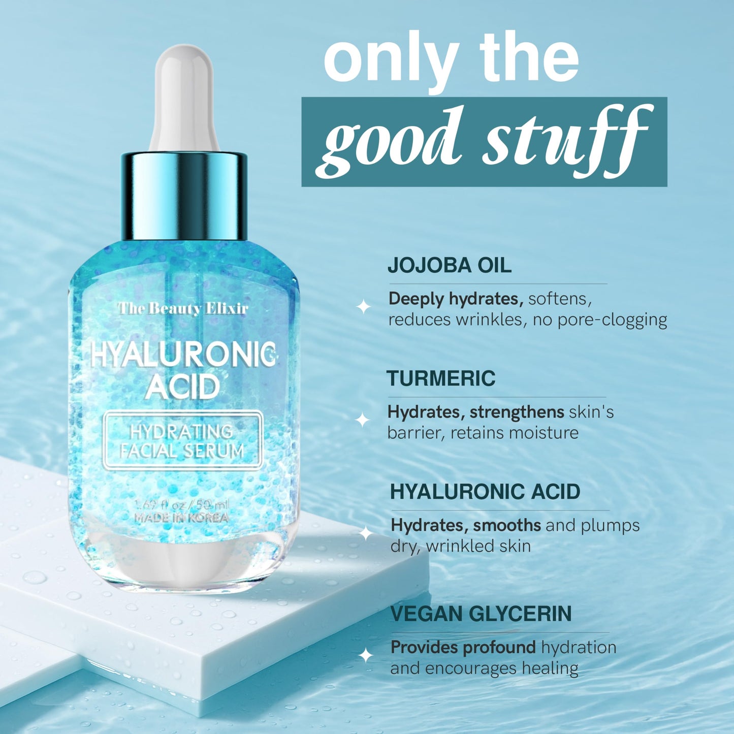 The Beauty Elixir Hyaluronic Acid Serum For Face - Ultra Hydrating, Restores, Smooths & Reduces Wrinkles - Dermatologist Tested, Natural Ingredients