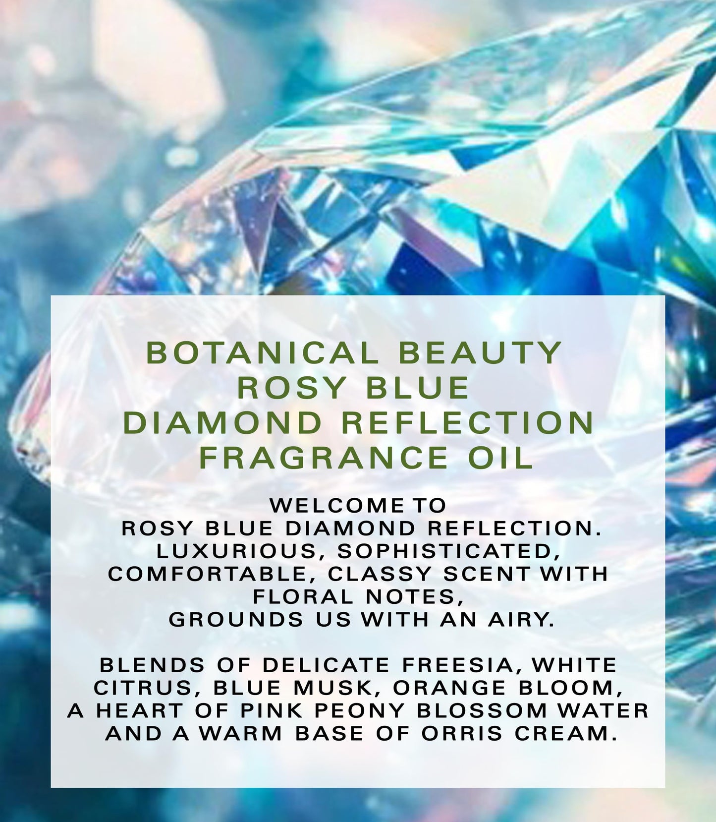 Botanical Beauty ROSY BLUE DIAMOND REFLECTION FRAGRANCE OIL ROLL-ON 0.338 Fl Oz 10 ml Rollerball Perfume, Long Lasting an luxury scent, blends