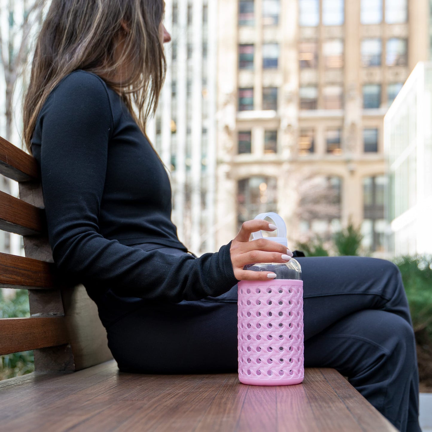 Apana Yoga Glass Water Bottles BPA Free Non Slip Sleeve Leak Proof Lid Reusable 19 Oz and 32 Oz Sports Water Bottle Wide Mouth Lid Portable Hydration…