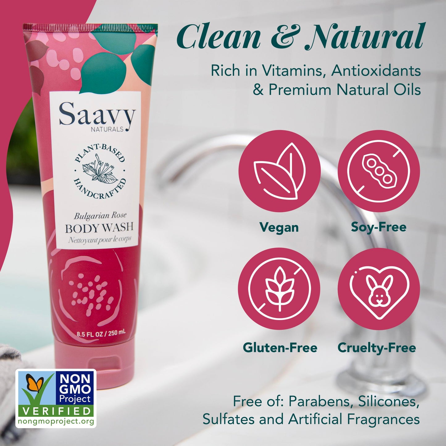 Saavy Naturals Moisturizing Body Wash for Sensitive Skin- Plant-Based & Pure with Coconut Oil, Shea Butter & Aloe Vera - Paraben-Free, Cruelty-Free