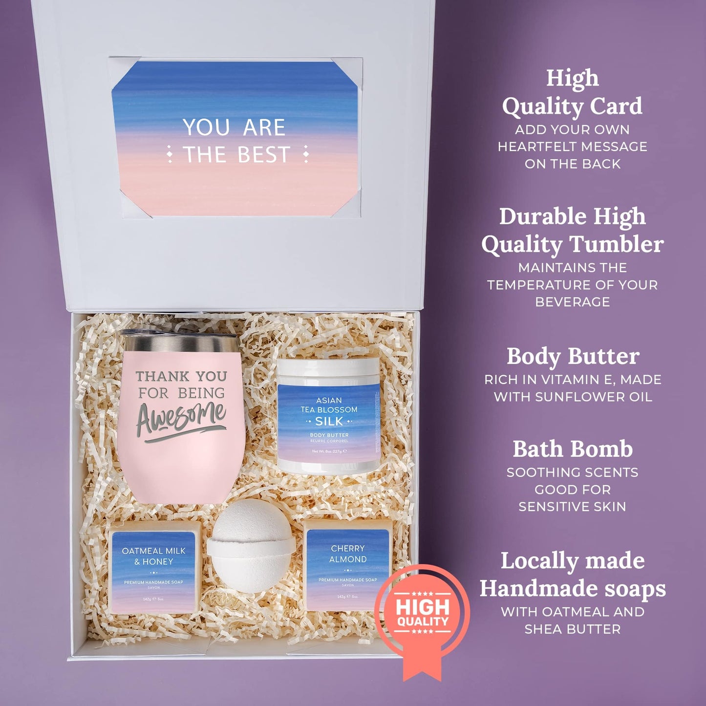 Sodilly Thank You Spa Gift Box – Relaxing Bath Set with Blush Tumbler | Appreciation Gifts for Women, Teacher, Nurse, Boss, Coworker & Friends