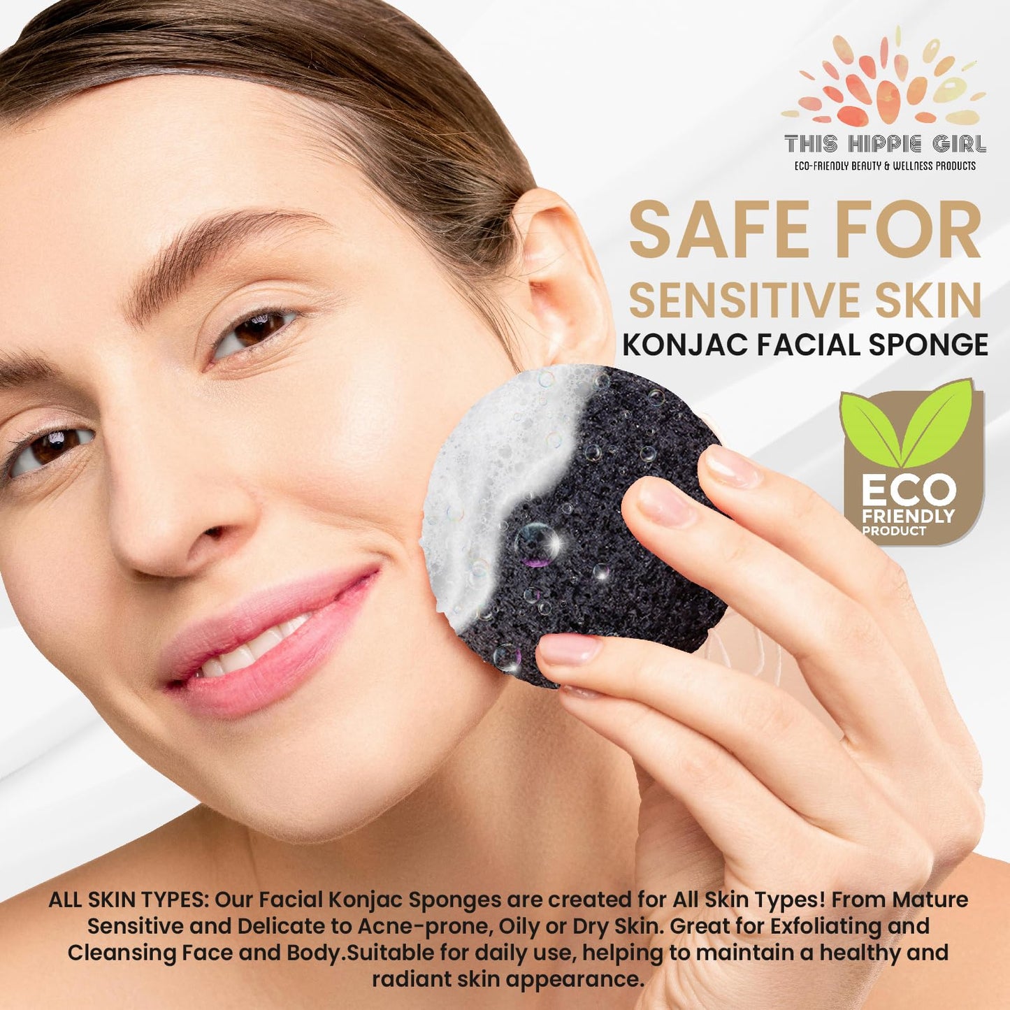 This Hippie Girl | Konjac Exfoliating Organic Facial Sponge | Plant Based Gentle Exfoliating Face Scrubbie | Acne Control Sponge | Charcoal Black