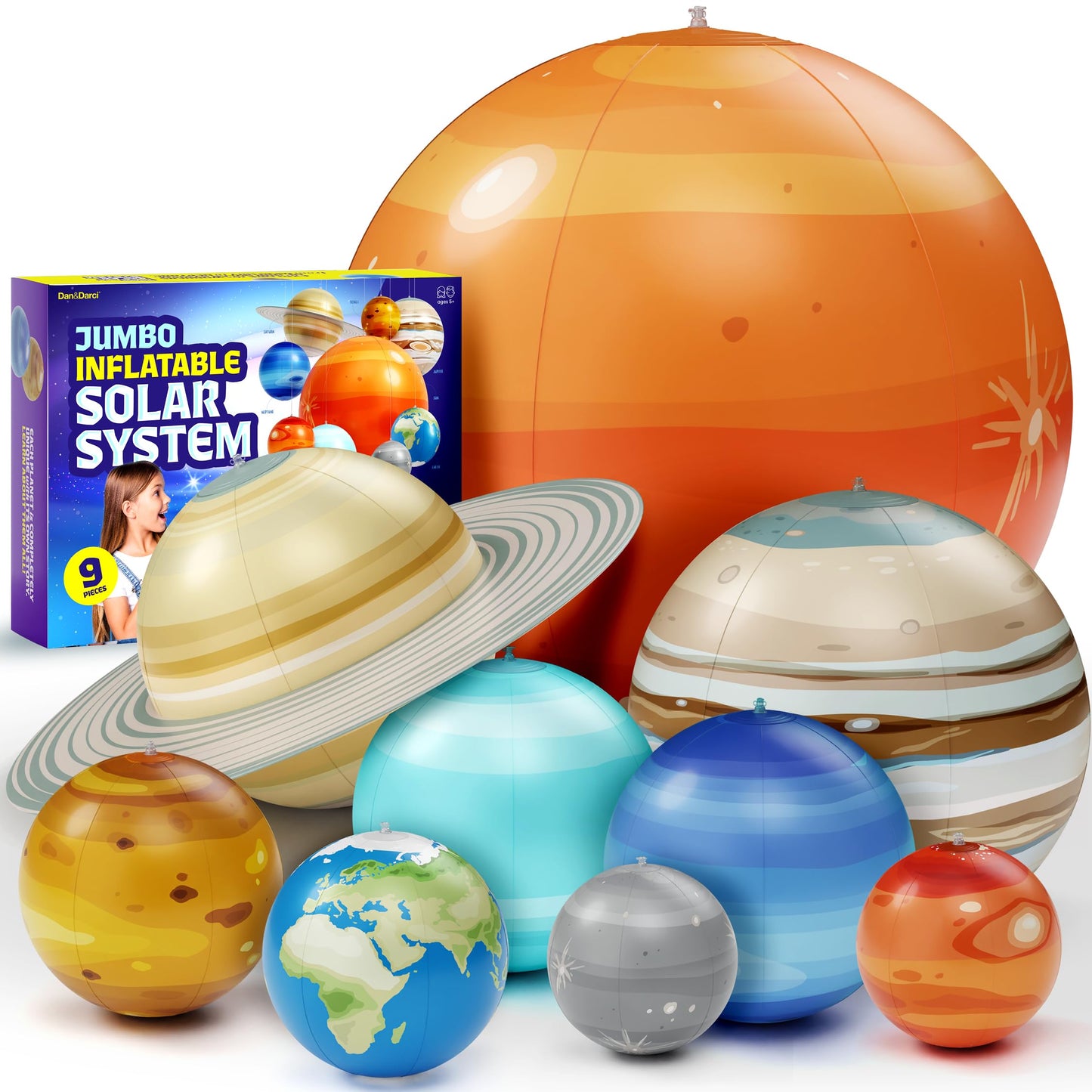 Dan&Darci Inflatable Solar System Planets – Science Toy & Astronomy Gift for Kids, Space-Themed Room Decor, Ceiling & Party Decorations Ages 5–12