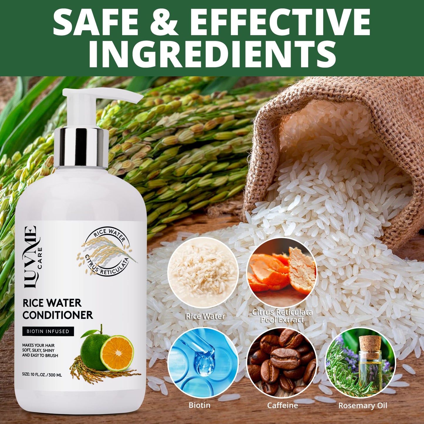 Luv Me Care Rice Water Hair Thickening Conditioner - with Biotin Improve Strength, Volume, and Shine, Deep Conditioning for Dry, Frizzy, or Curly