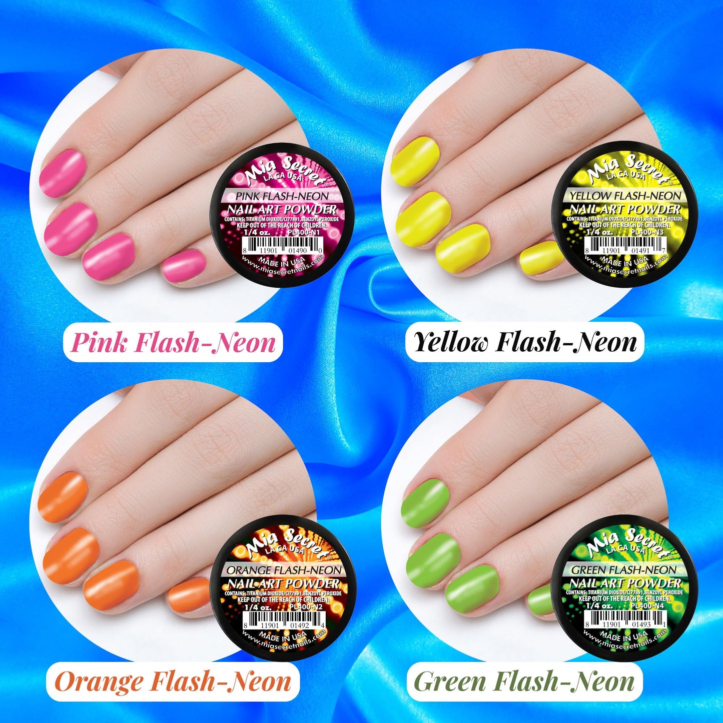 6 Mia Secret Flash Neon Acrylic Nail Art Powder Glows Under the Black Light 6 Neon Colors Beauty & Personal Care Mia Secret