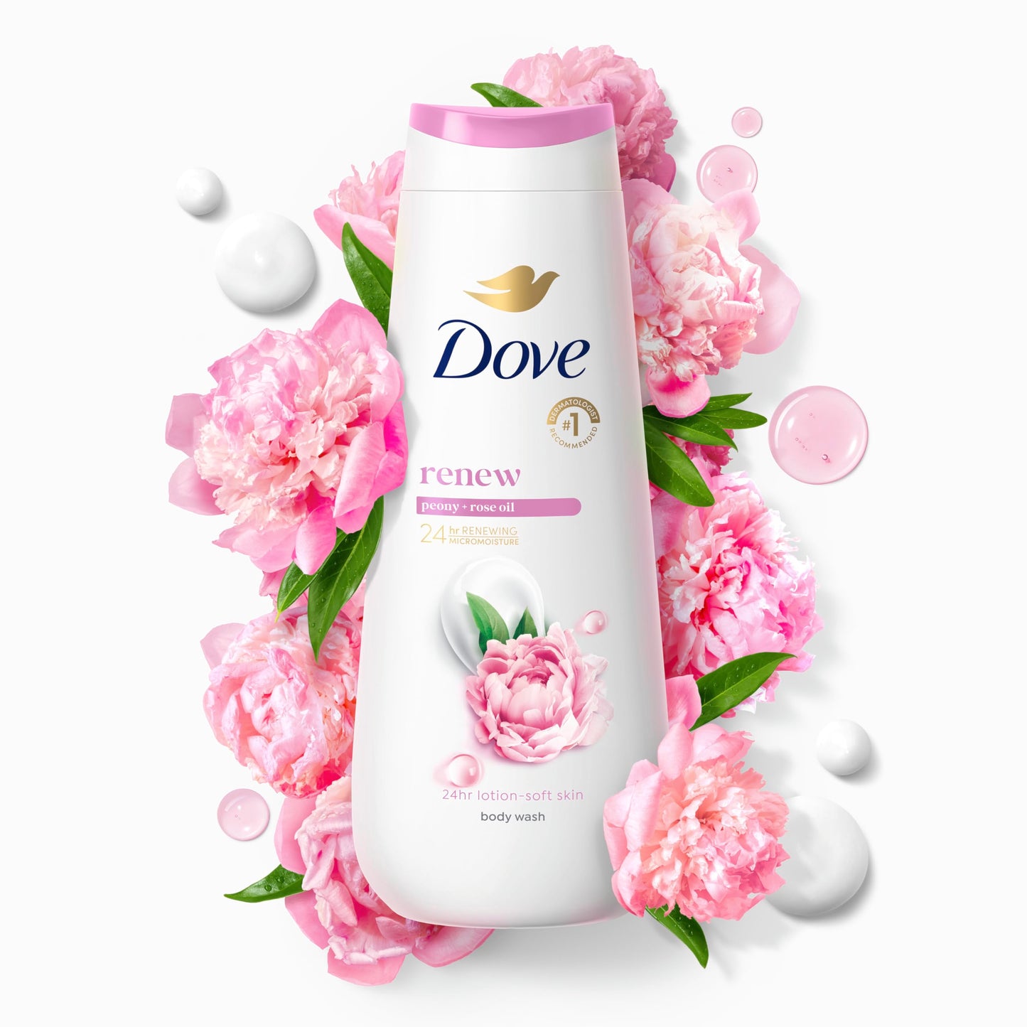 Dove Body Wash Renew Peony & Rose Oil For 24hr Lotion-Soft Skin Moisturizing Skin Cleanser with No Sulfates No Parabens 20 oz