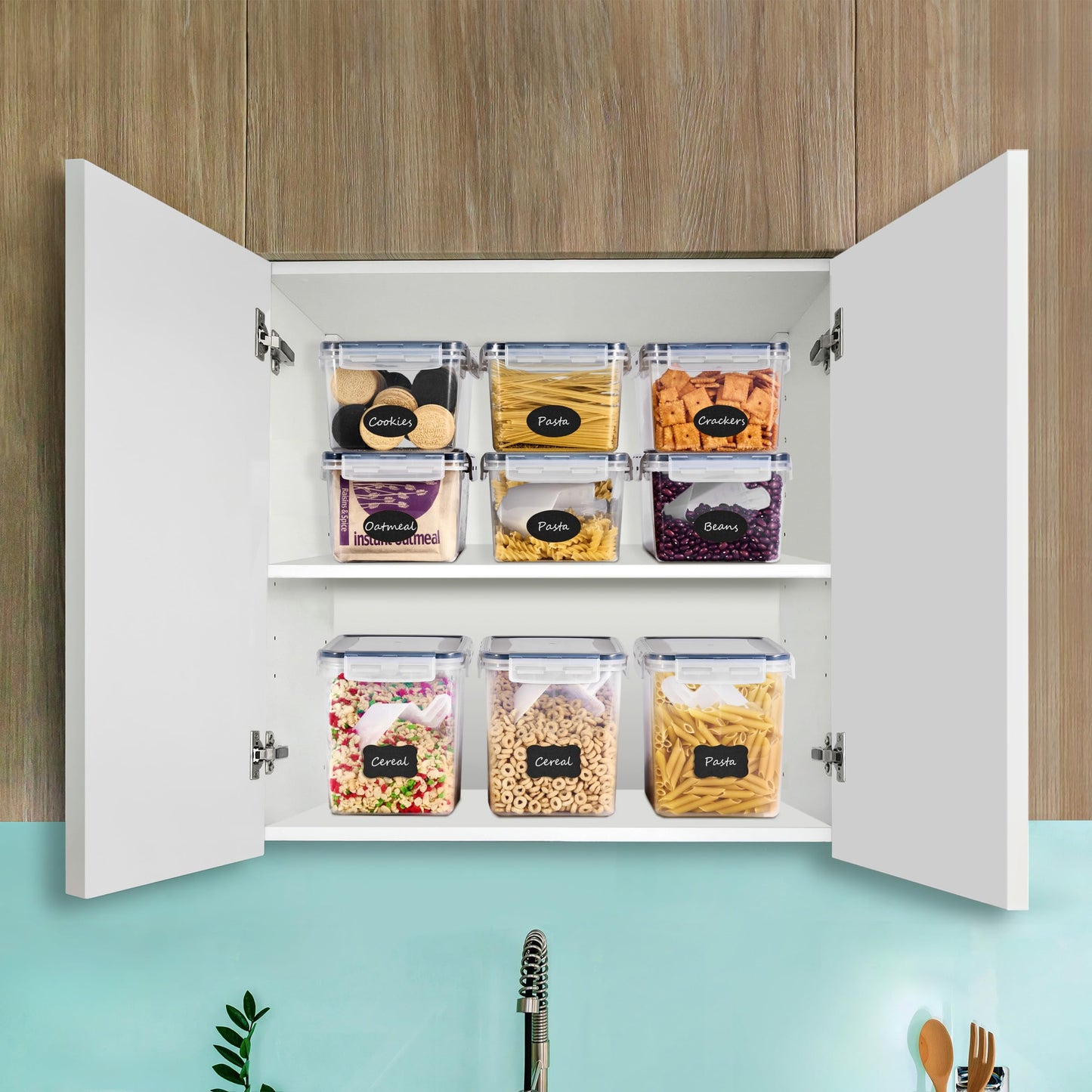 Sorbus Food Storage Containers - Pack of 8 - Air Tight, Four-Way Snap Lids Keeps Food Fresh - Store Cereal, Pasta, Flour, Nuts, Candy - Durable…