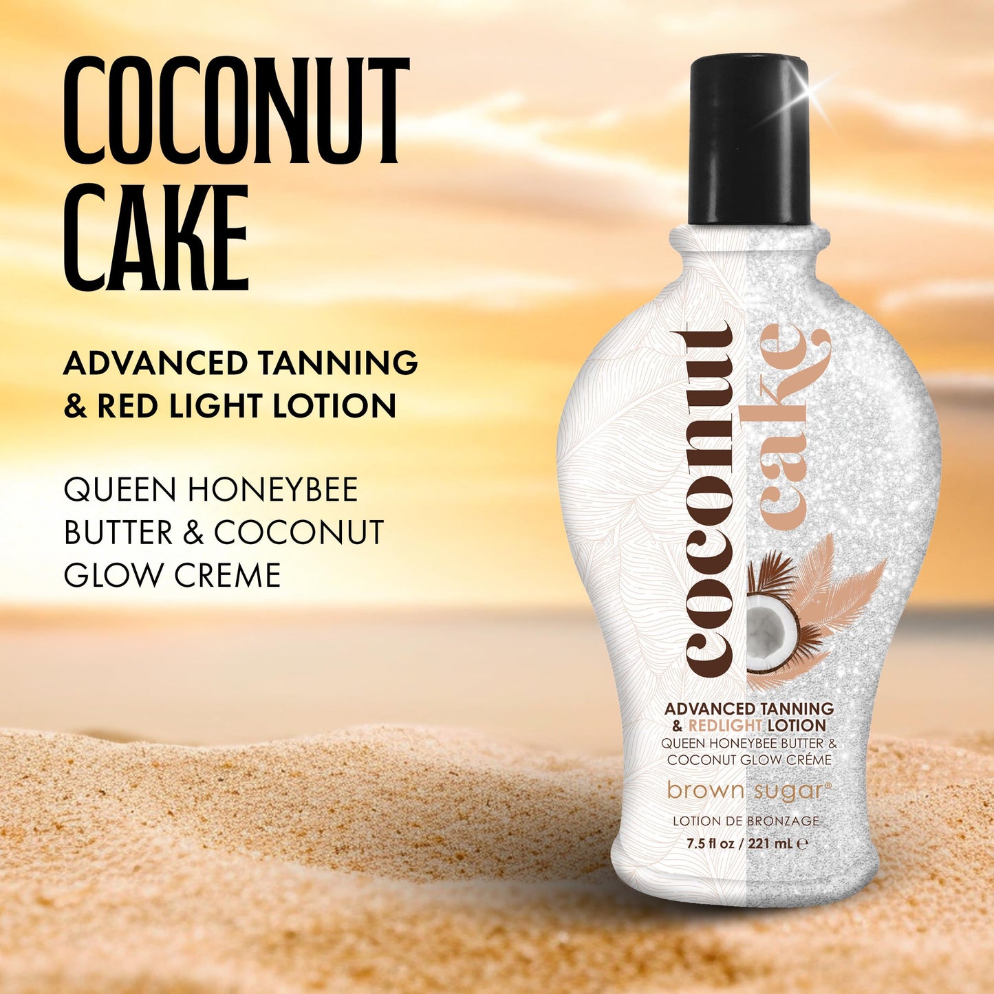 Brown Sugar Coconut Cake Tanning Lotion, Advanced Tanning & Red Light Blend with Royal Honey, Coconut Butter, Collagen & Hyaluronic Acid, 7.5 Fl Oz