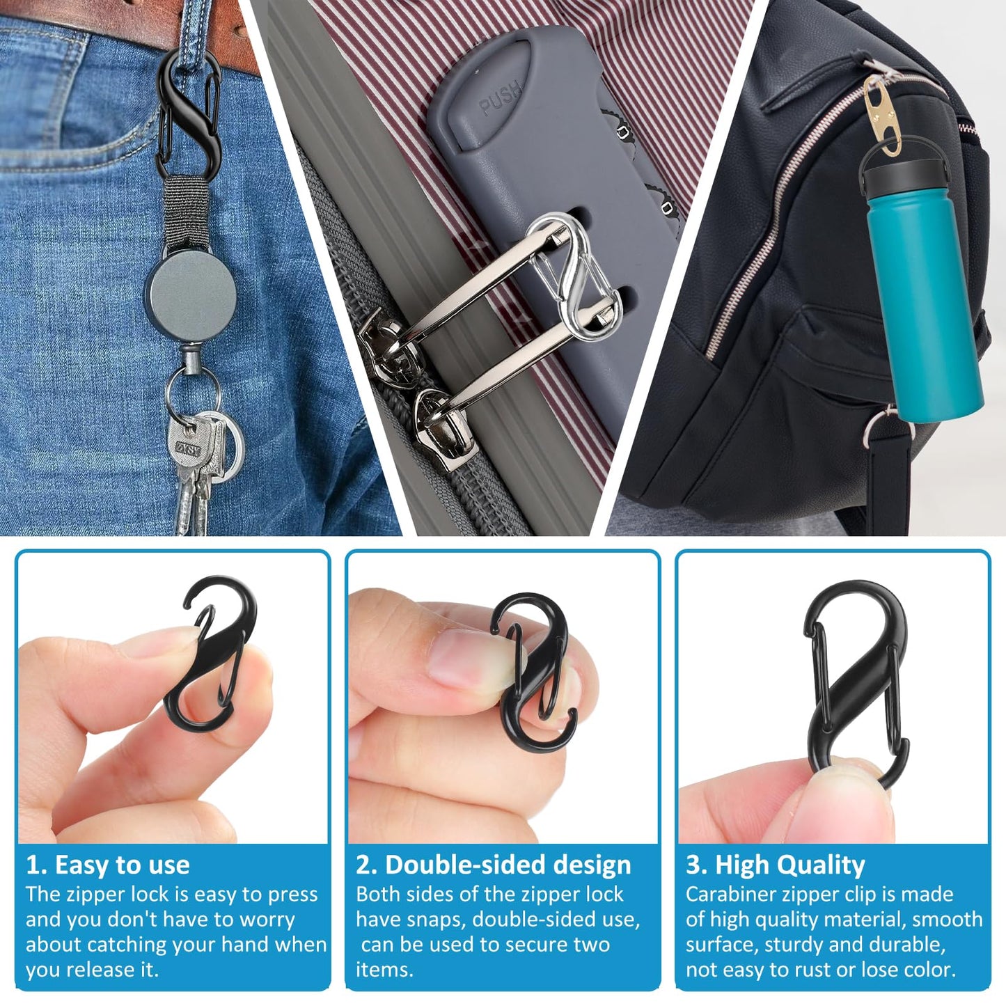 Phinus Lock Combo 21PCS Anti-Theft Clips for Luggage, Clothing, Backpacks, Boots, Purses & Travel Sports – Black/Silver/Gold