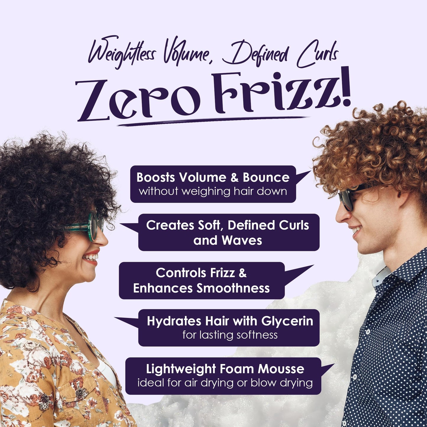 Herbishh Just Curls Weightless Hair Mousse (69g), Volumizing Mousse for Curly & Wavy Hair, Anti-Frizz Styling Foam Mousse, Flexible Hold, Hydrating