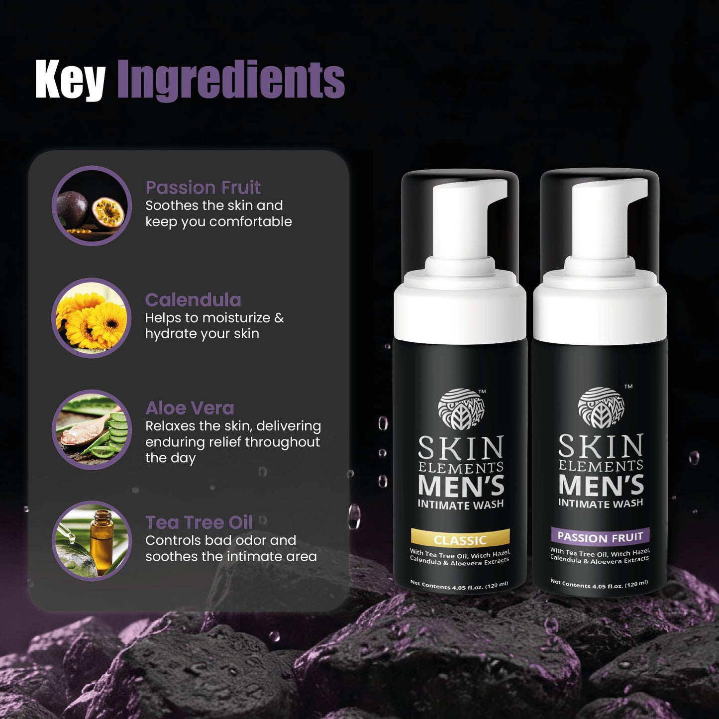 Skin Elements Men's Intimate Wash Combo | Pack of 2 | Jabon Intimo Hombre | Tea Tree Oil + Passion Fruit | pH Balanced Foaming Wash | Soothes Beauty and Personal Care Skin Elements