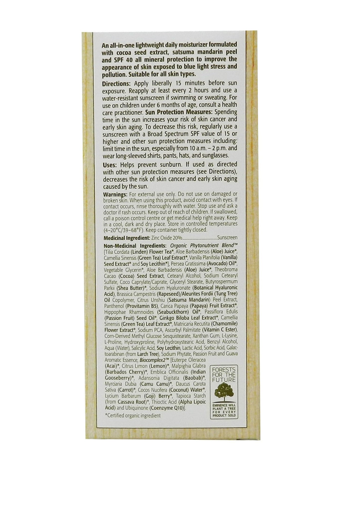 Eminence Lilikoi Daily Defense Moisturizer SPF 40, Vanilla, 2 Fl Oz