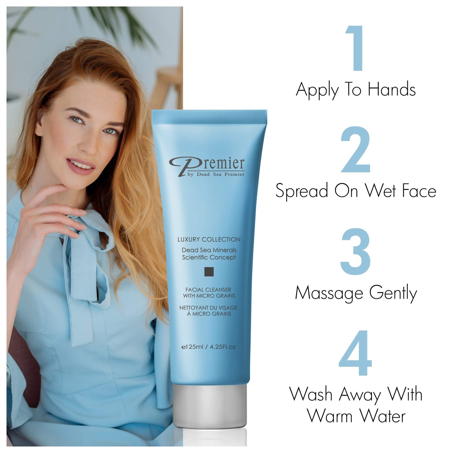 Premier Dead Sea Facial Cleanser with Micro Grains, Luxury collection foaming face wash, daily use skin care, nondrying, anti-aging Skin Care