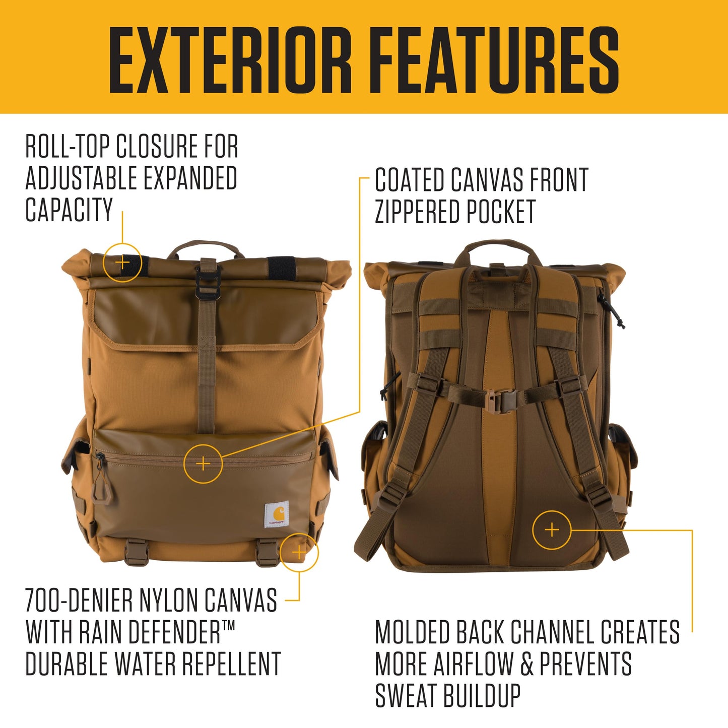 Carhartt 40L Nylon Roll Top Backpack, Heavy-Duty Water-Resistant Material W/ 17" Laptop Sleeve, Blind Fatigue Camo