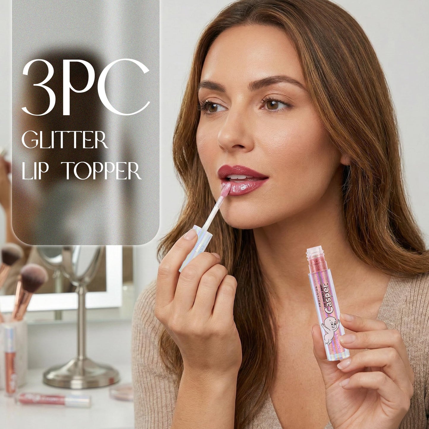 Profusion Cosmetics Casper The Friendly Ghost Trio 3PC Glitter Lip Topper for Achieving Smooth and Glamorous Shimmering Lips With Playful Shiny