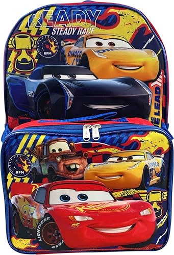 Disney Pixar Cars 16 Inch Backpack With Removable Lunch Box Set (Cars-Ready)