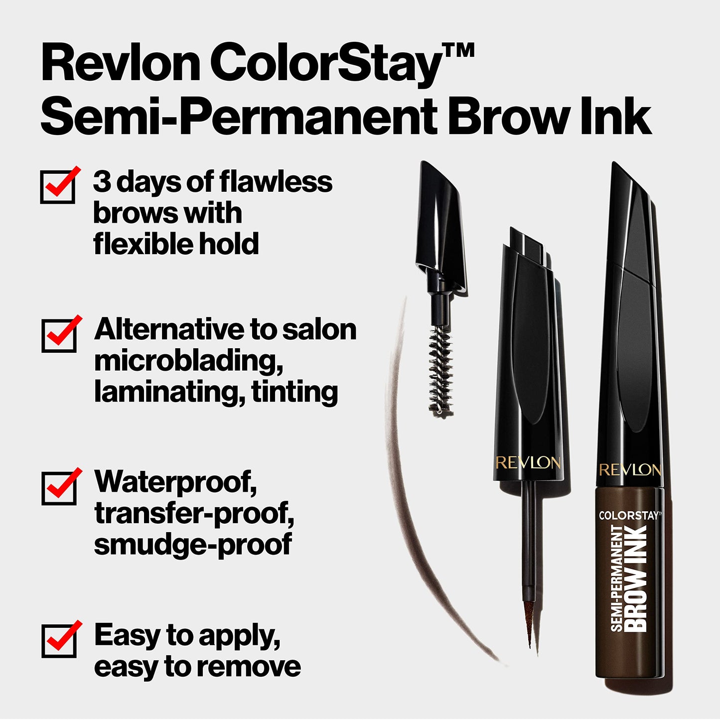 Revlon ColorStay 5-in-1 Semi-Permanent Brow Ink with Spoolie Brush, Waterproof, Transfer-Proof, Eyebrow Makeup, Easy to Remove, 351 Warm Brown Ink