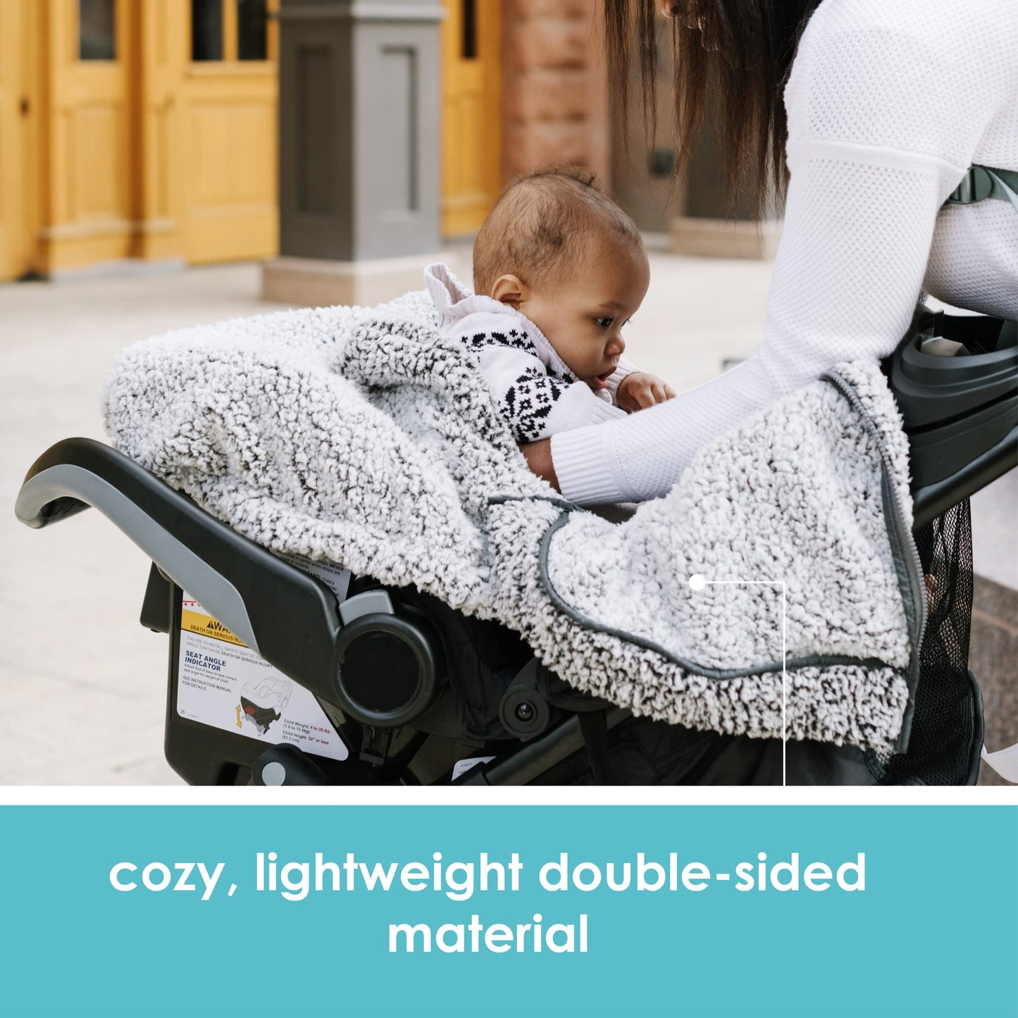 JJ Cole Winter Baby Car Seat Cover - Winter Car Seat Cover for Baby Seat or Stroller - Infant Car Seat Covers with Warm Sherpa Lining - Cuddly Gray