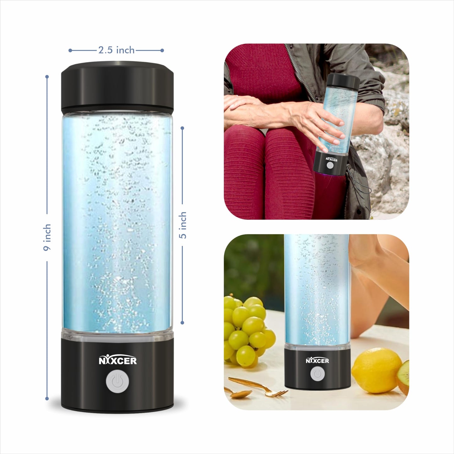 Nixcer Hydrogen Water Bottle Generator - 3 Min SPE PEM Tech, 2025 Model, 420ML Portable Hydro Water Bottle Machine for Travel, Wellness & Recovery