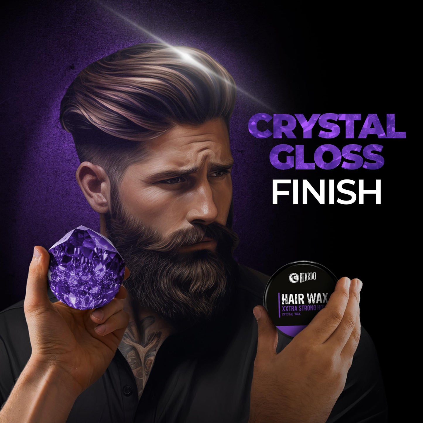 Beardo XXtra Stronghold Hair Wax, 100 gm | Crystal Hair Wax for Men | Glossy Finish | Hair Style, Shine | Extra Strong Hold Styling Hair Wax - 3.4Fl