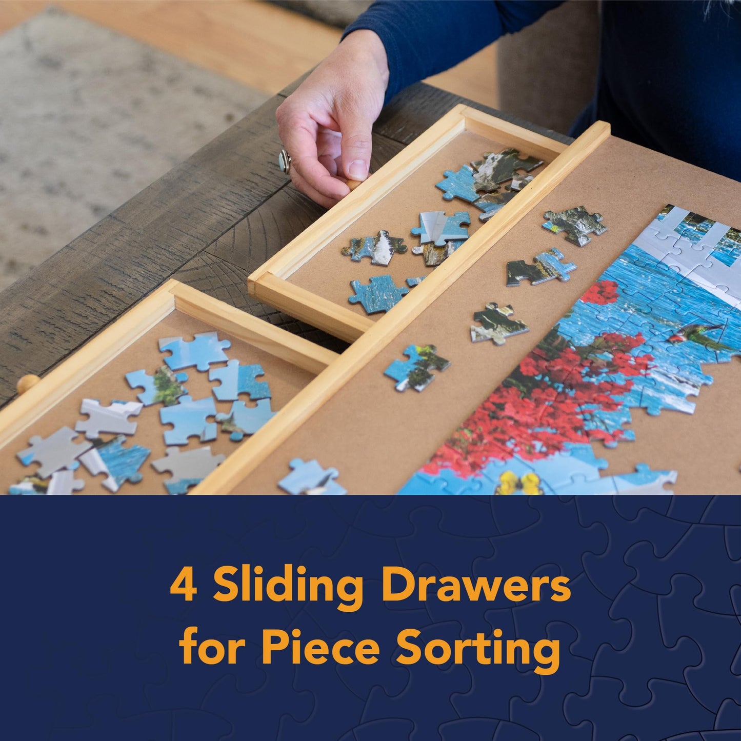 Bits and Pieces 1000 Piece Puzzle Board with Drawers – Wooden Jigsaw Table Organizer 22.25"x30" Non-Slip Surface & Sorting Trays