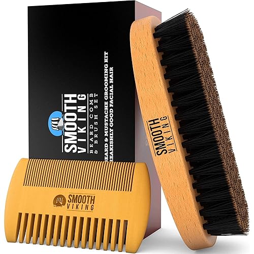 Beard Brush and Comb - Natural Boar Bristle Beard Brush & Beard Comb for Men - Facial Hair Care Gift Set for Men - Mustache Styling, Grooming