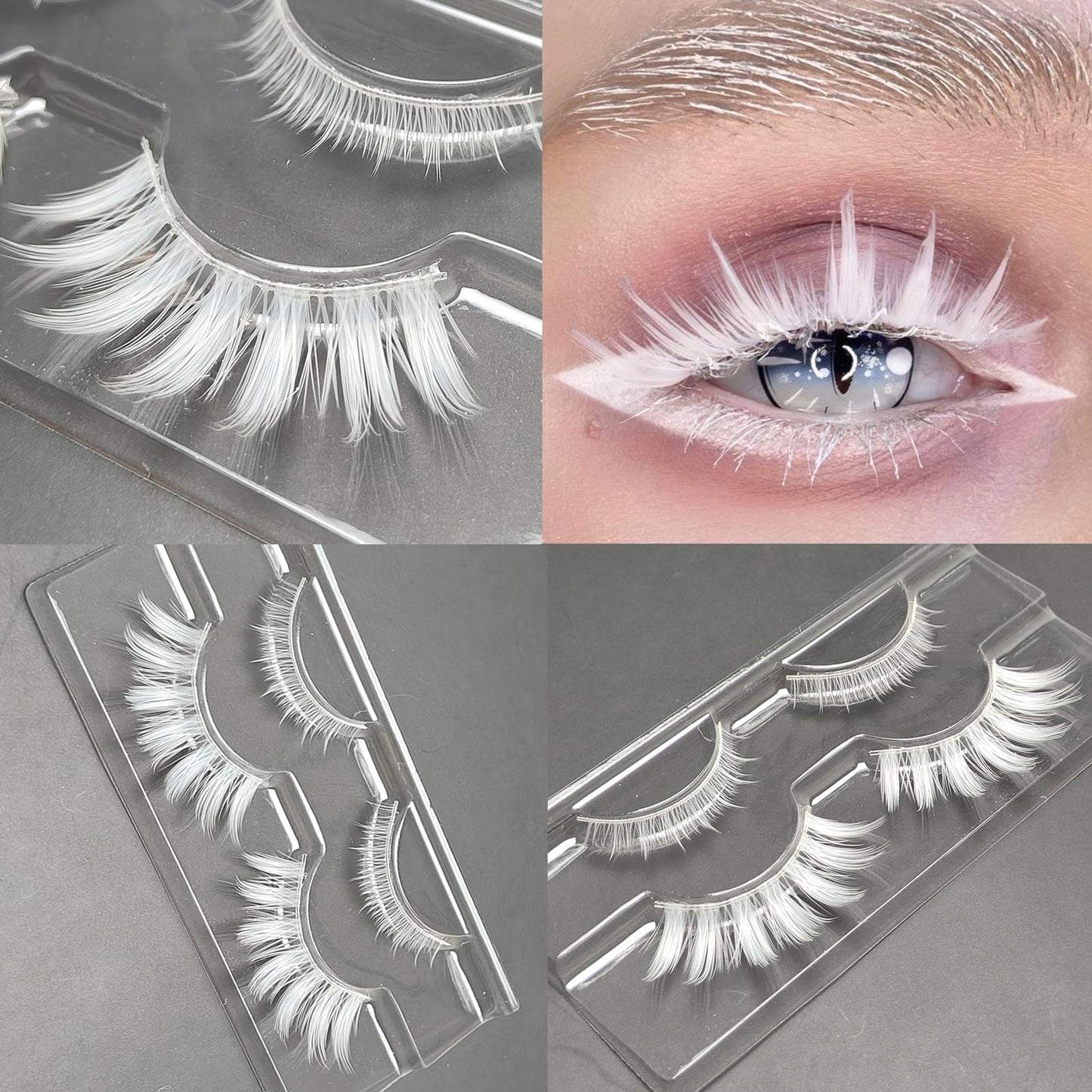 Luwigs White False Eyelashes Cosplay Halloween White Lashes Extension Tools Reusable Natural Looking Anime Makeup Masquerade Party