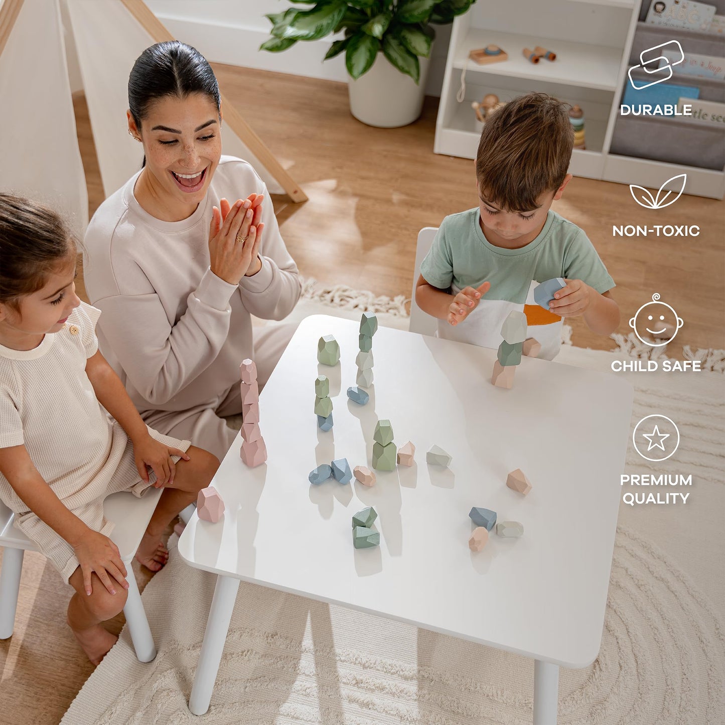 Comfy Cubs 36pcs Wooden Stacking Rocks – Educational Sensory Blocks for Toddlers 36m+, Balance & Fine Motor Skill Development Toy