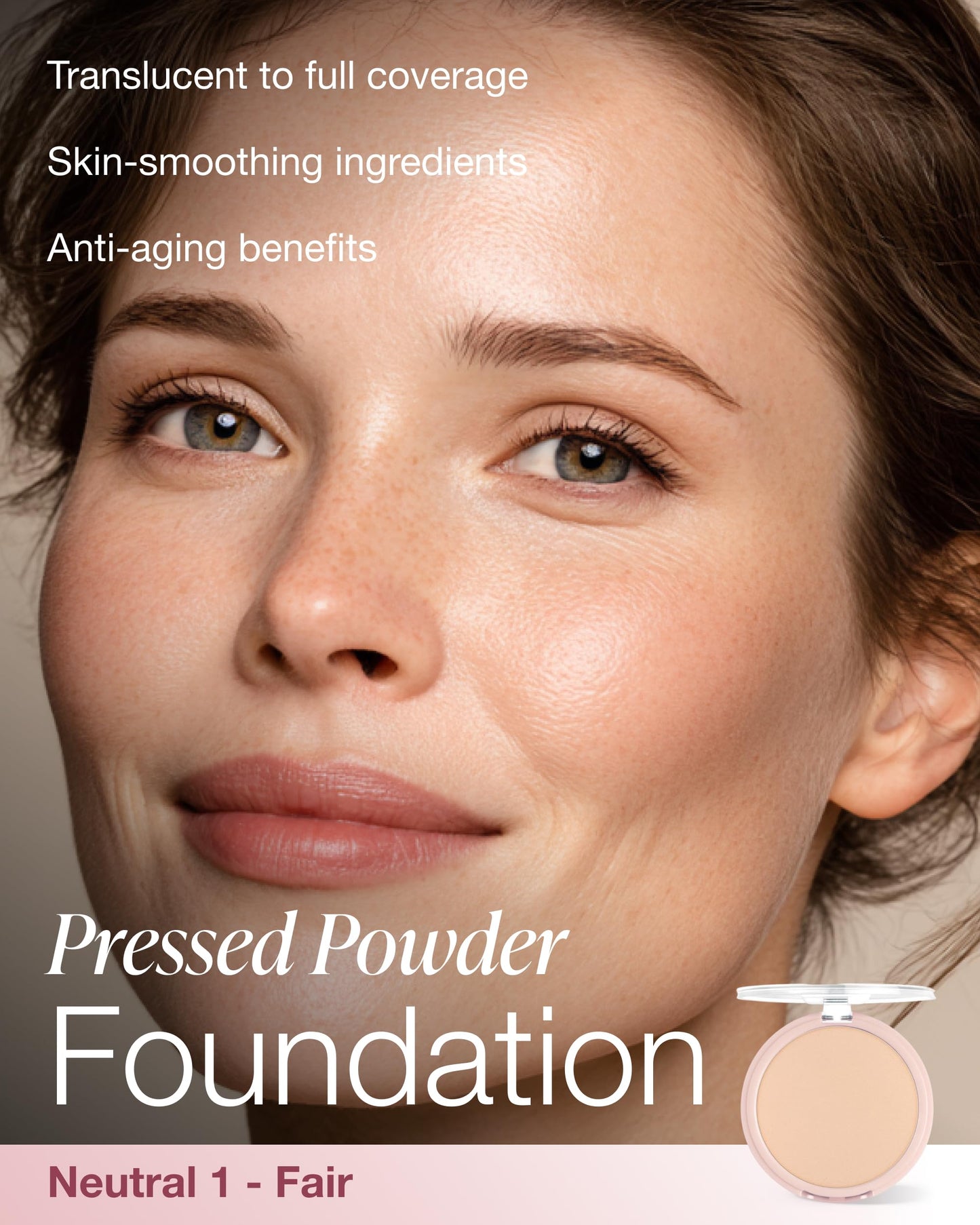 Mineral Fusion Pressed Powder Foundation - Matte Finish Face Powder for Fair Skin with Peachy Undertones - Age Defying Foundation Makeup - Talc Free, Hypoallergenic, Cruelty-Free (Neutral 1)