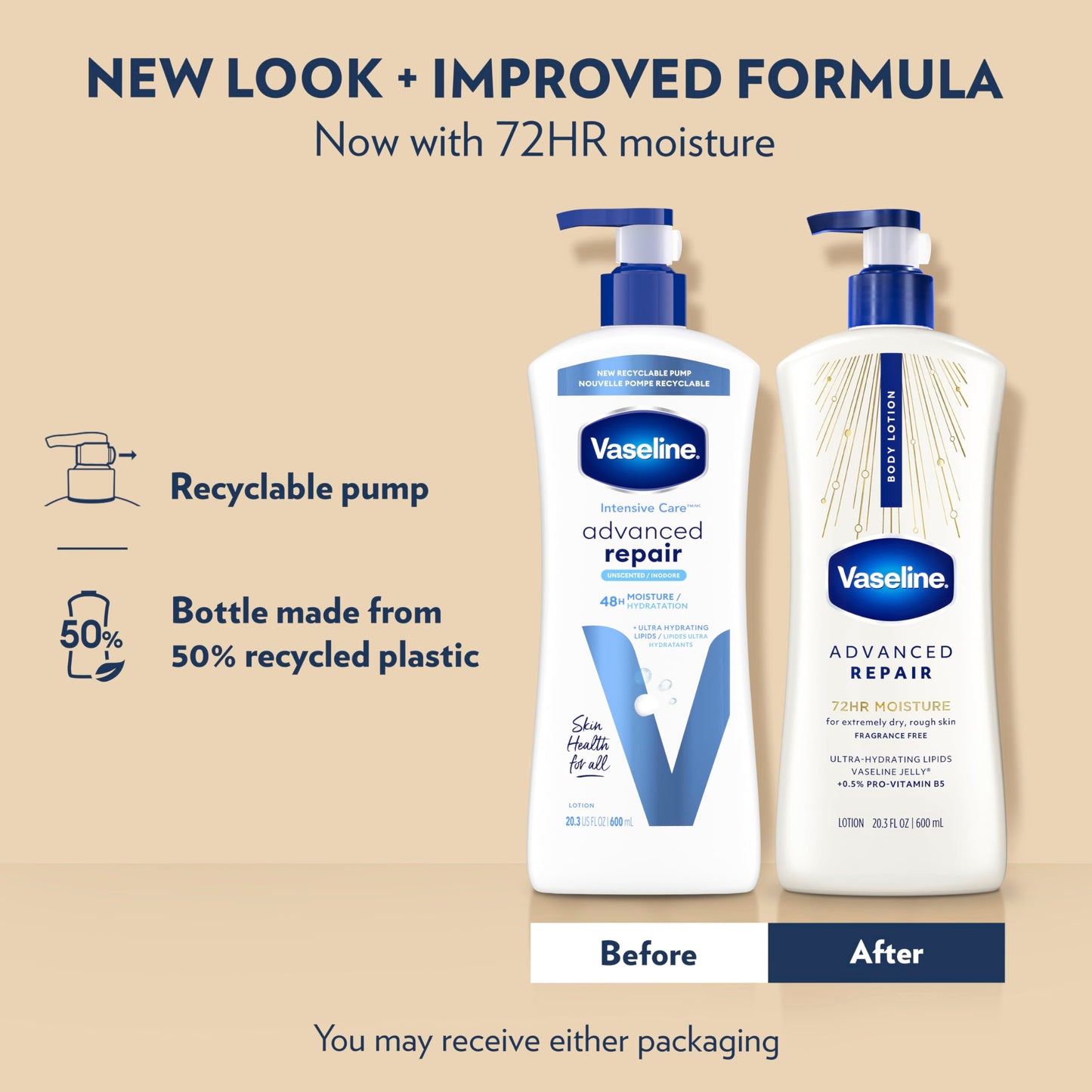 Vaseline Advanced Repair Body Lotion Advanced Repair Unscented for Dry Skin Lotion Made with Ultra-Hydrating Lipids and Vaseline Jelly That Repairs