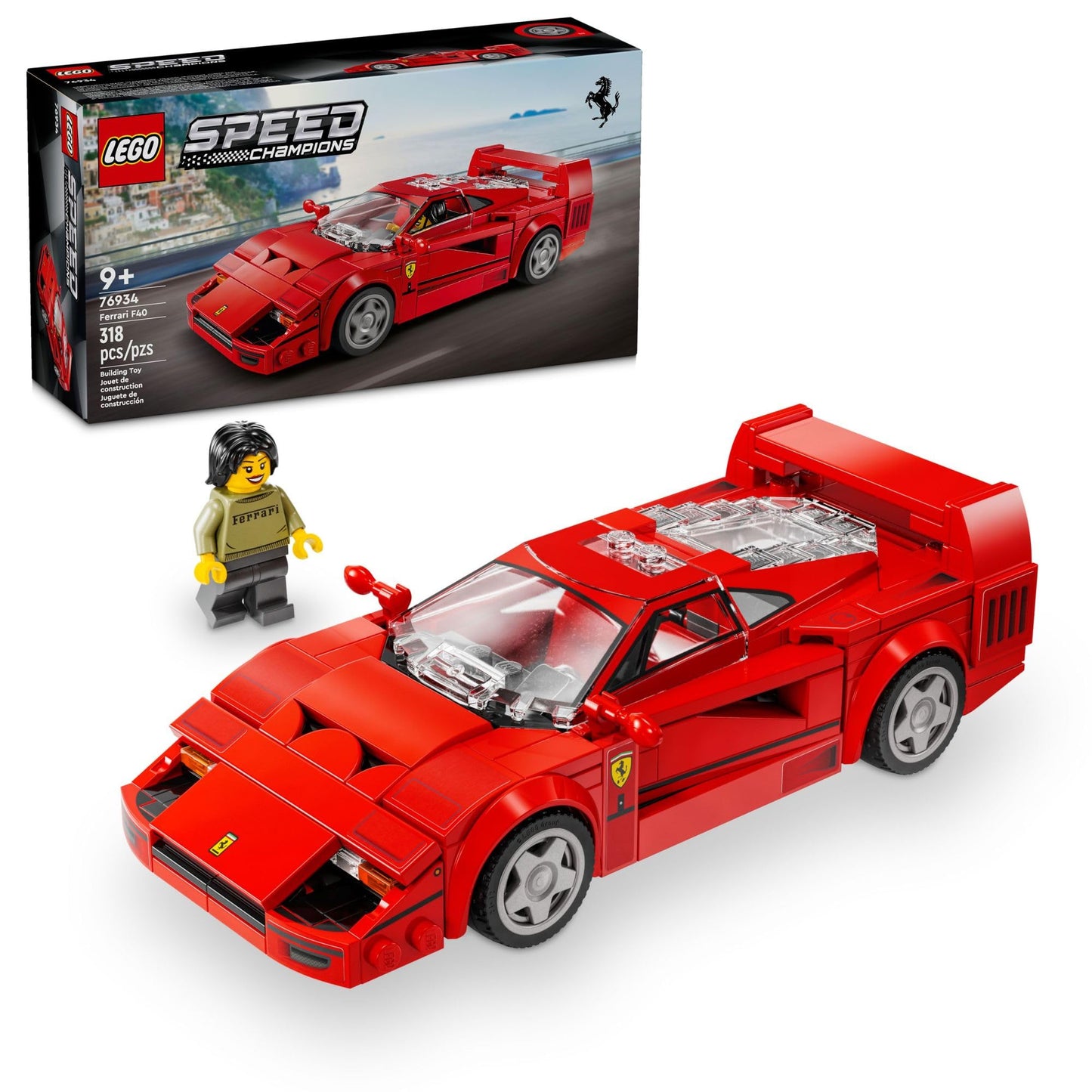 LEGO Speed Champions Ferrari F40 Supercar 76934, Toy Car Model Kit with Driver Minifigure, Collectible Ferrari Building Set for Kids Ages 9+