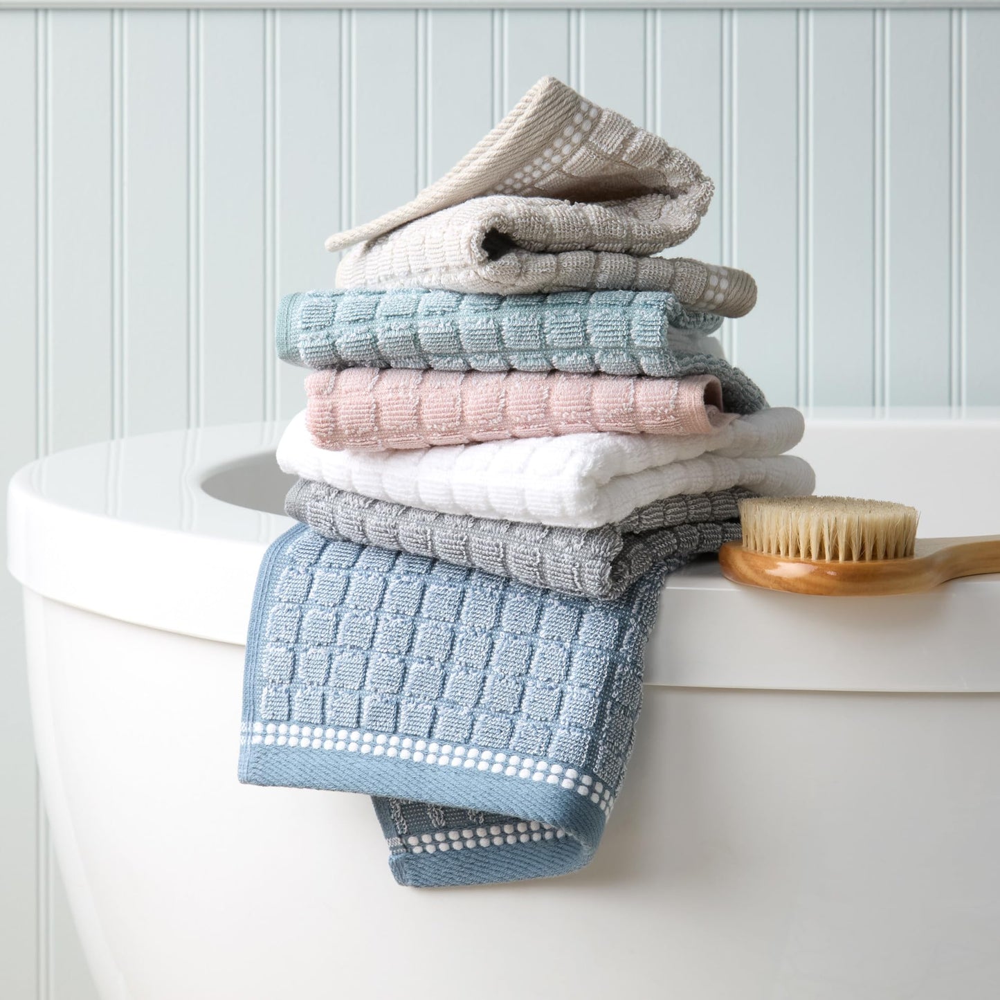 Town & Country Everyday 4-Piece Textured Windowpane Hand Towel Set, 20x30-Inch, 100% Cotton, Plush & Absorbent 550GSM, Blue