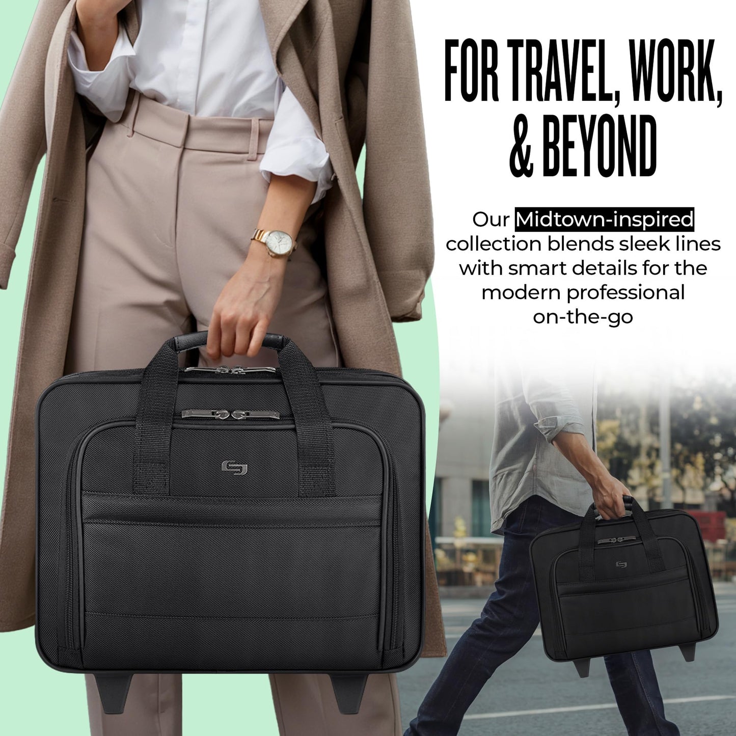 Solo New York Rolling Case with Wheels - Roller Laptop Bag, Wheeled Briefcase for Women & Men, Carry On Size for Travel, Fits 15.6" Computer