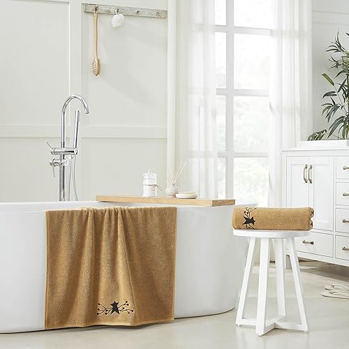 VHC Brands Cotton Hand Towels Set of 2, Bathroom Bath Towel, Embroidered, Bath, Kitchen, Pip Vinestar Collection, Rectangle 27x54, Primitive Star…