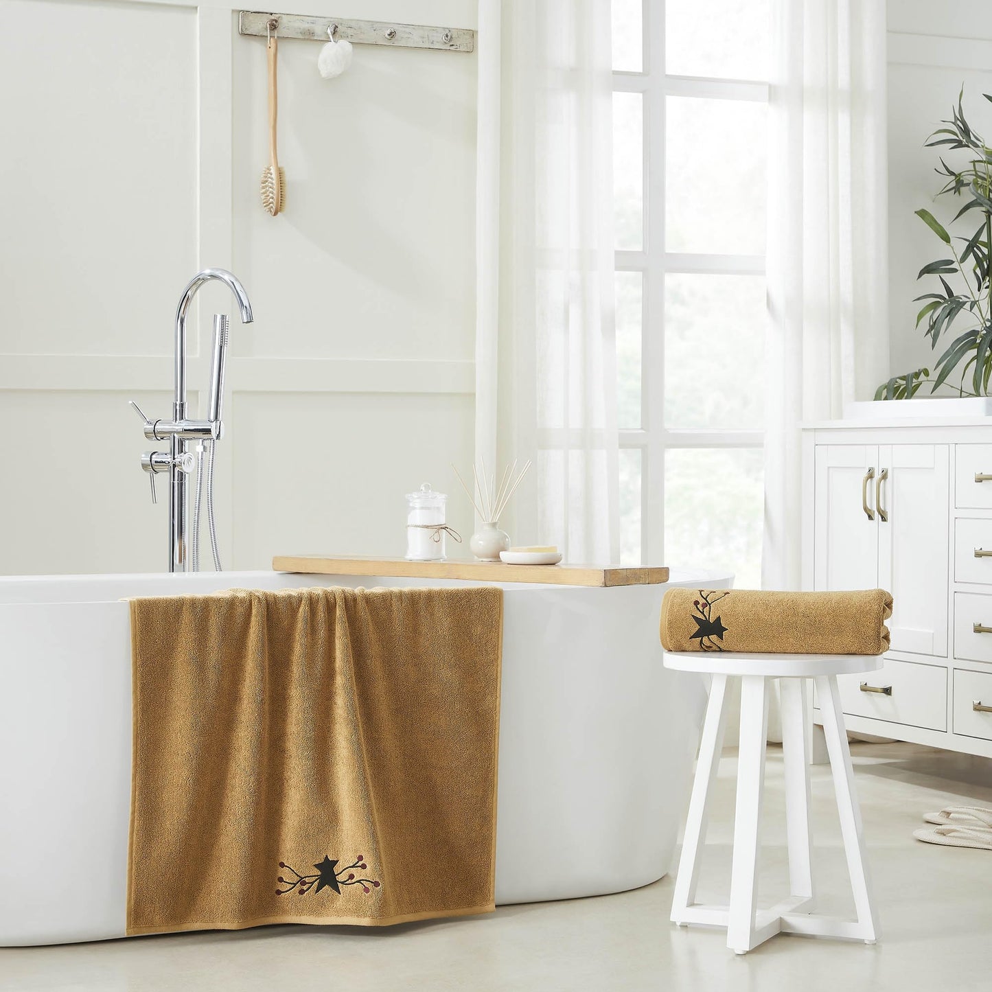 VHC Brands Cotton Hand Towels Set of 2, Bathroom Bath Towel, Embroidered, Bath, Kitchen, Pip Vinestar Collection, Rectangle 27x54, Primitive Star…