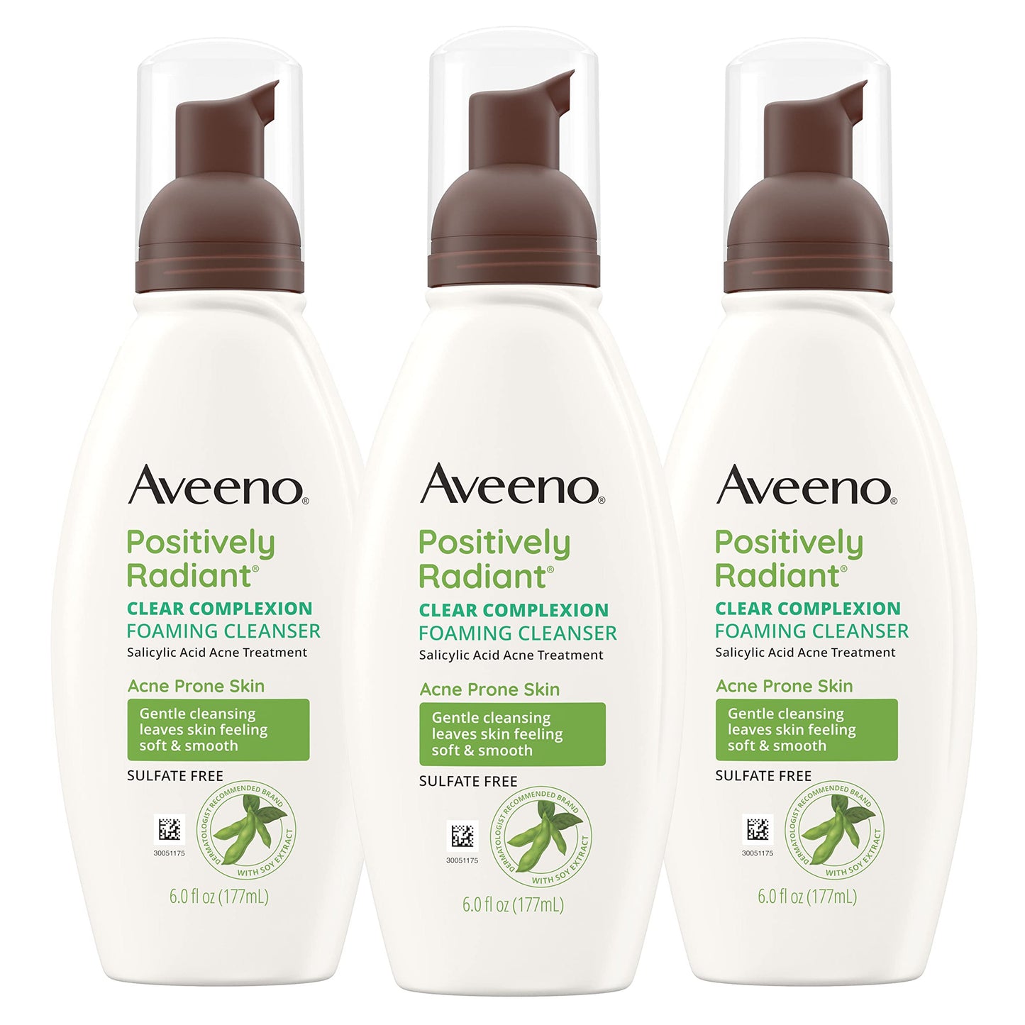 Aveeno Clear Complexion Foaming Oil-Free Facial Cleanser with Salicylic Acid Acne Medication for Breakout-Prone Skin & Soy Extracts, Hypoallergenic