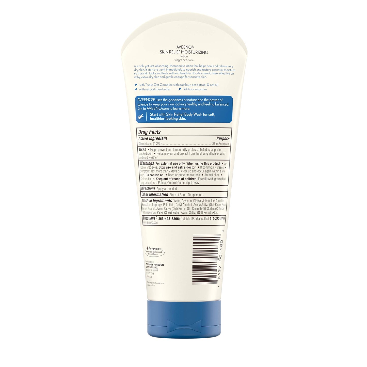 Aveeno Skin Relief 24-Hour Moisturizing Lotion for Sensitive Skin with Natural Shea Butter & Triple Oat Complex, Unscented Therapeutic Lotion