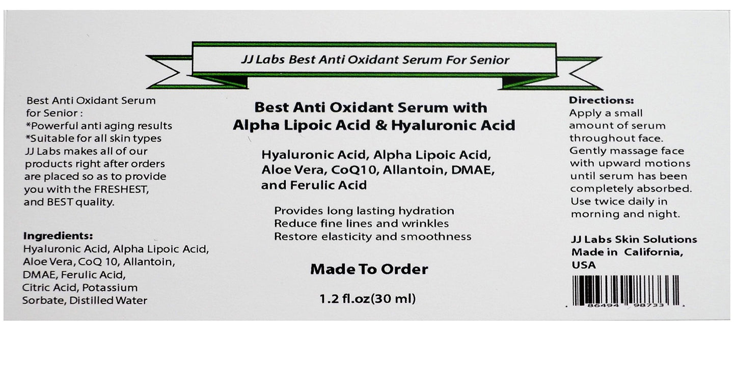 Senior Best Anti Oxidant Serum with ALA & Hyaluronic Acid for Active Senior (1.2oz, Pump Dispenser) Beauty & Personal Care JJLabs Skin Solutions