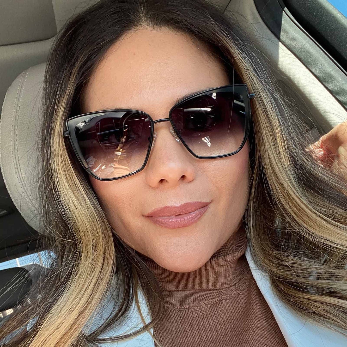 DIFF Grace Lightweight Cat Eye Sunglasses for Women UV400, Matte Black + Sharp Grey Gradient