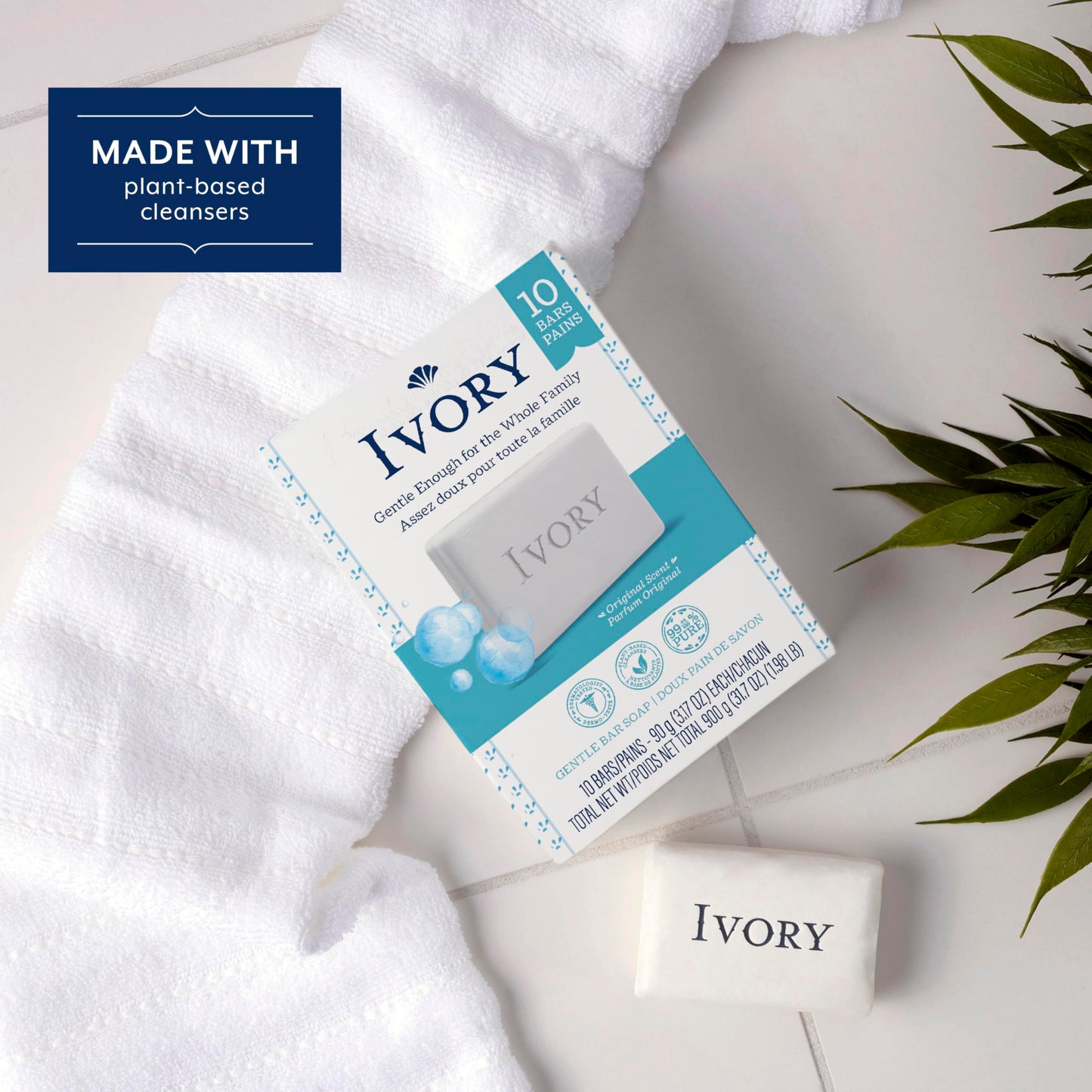 Ivory Gentle Bath Bar Soap, Designed for Whole Family, 99.44% Pure Formula, Plant-Based Cleansers, Made Without Heavy Perfumes, Parabens or