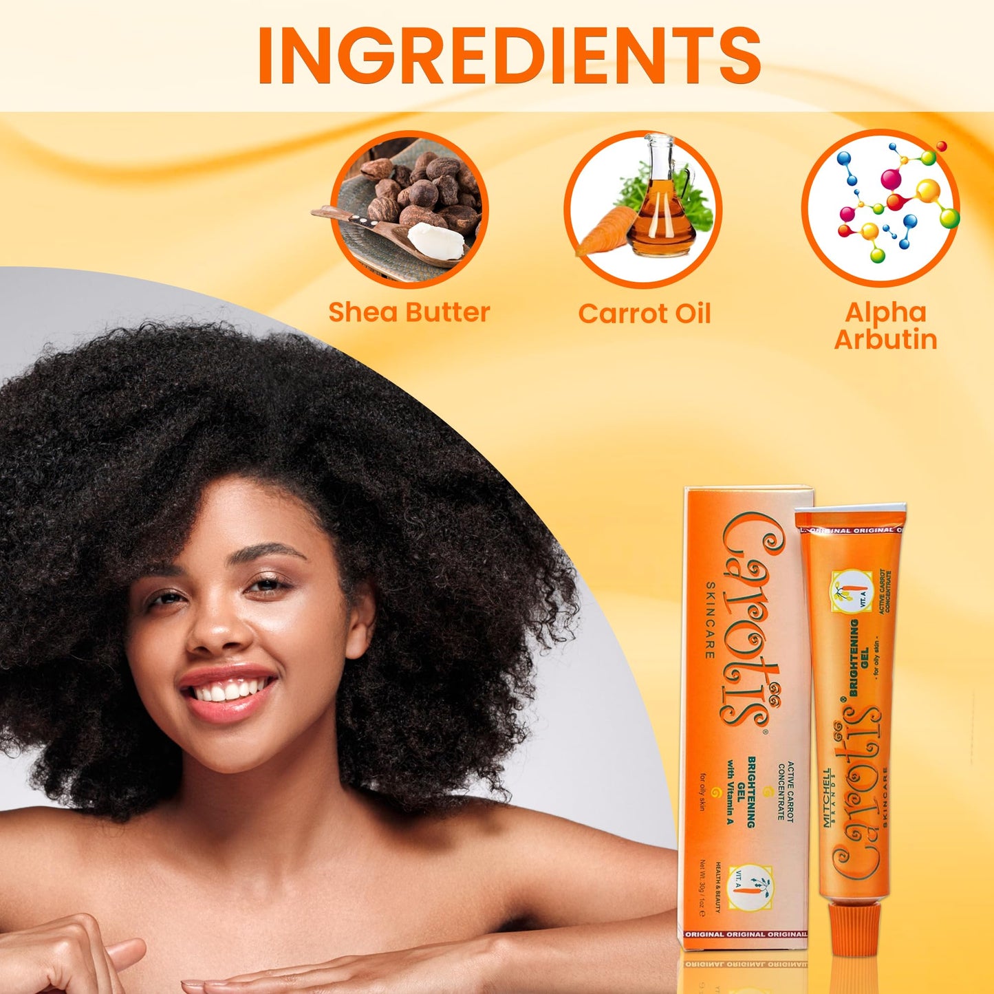CAROTÏS Brightening Gel | 30g / 1 fl oz | Fade Dark Spots on: Face Armpit, Body Knees, Feet, Hands, & Even Out Skin Tone | with Carrot Oil and Alpha