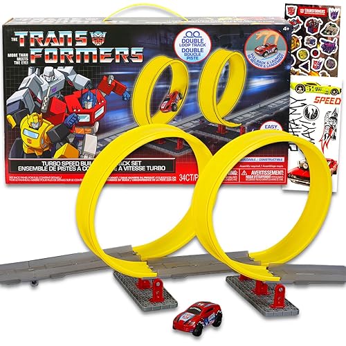 Transformers Race Track and Toy Car Set - Bundle with Racecar Play Set with Toy Cars, Track, Stickers, More | Transformers Racing Kit for Boys