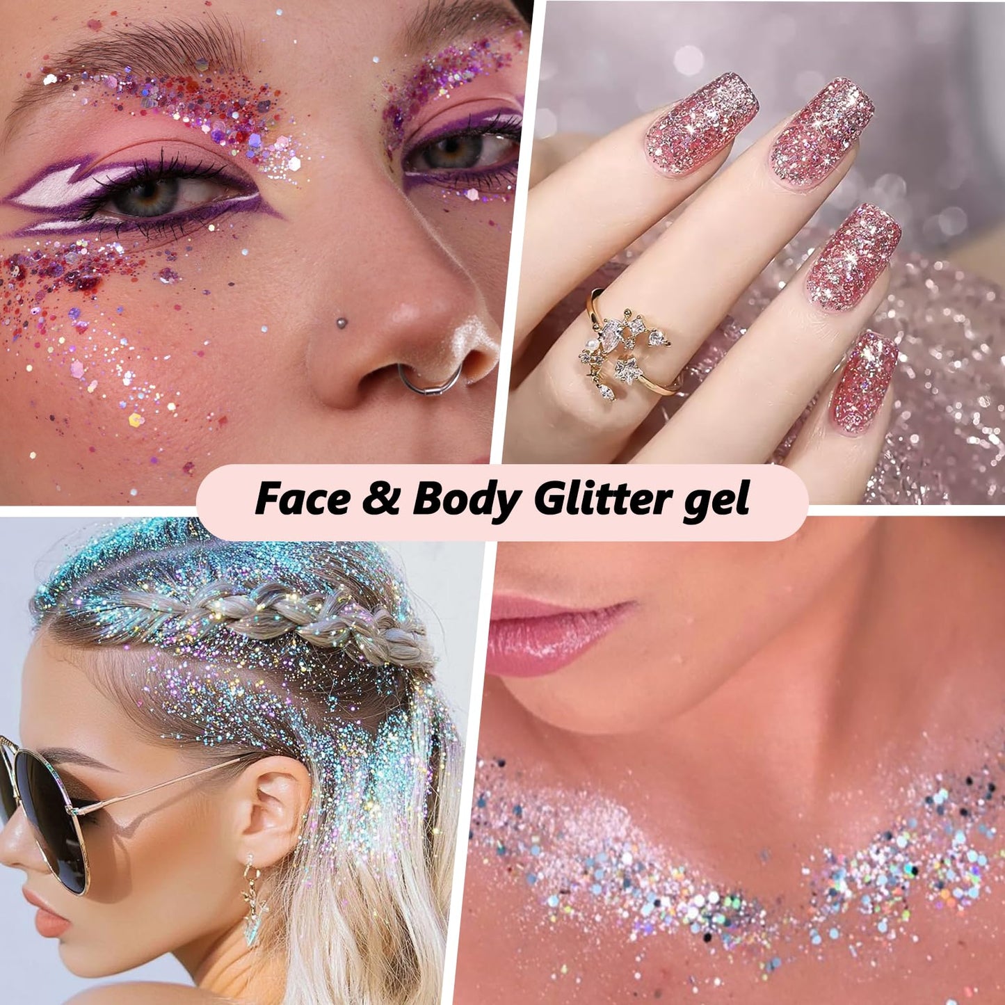 14 Colors Body Glitter,Face Glitter Makeup for Kids Women,Sparkly Chunky Hair Glitter for Eye Lip Nails,Mardi Gras Glitter Makeup Face Paint,Singer