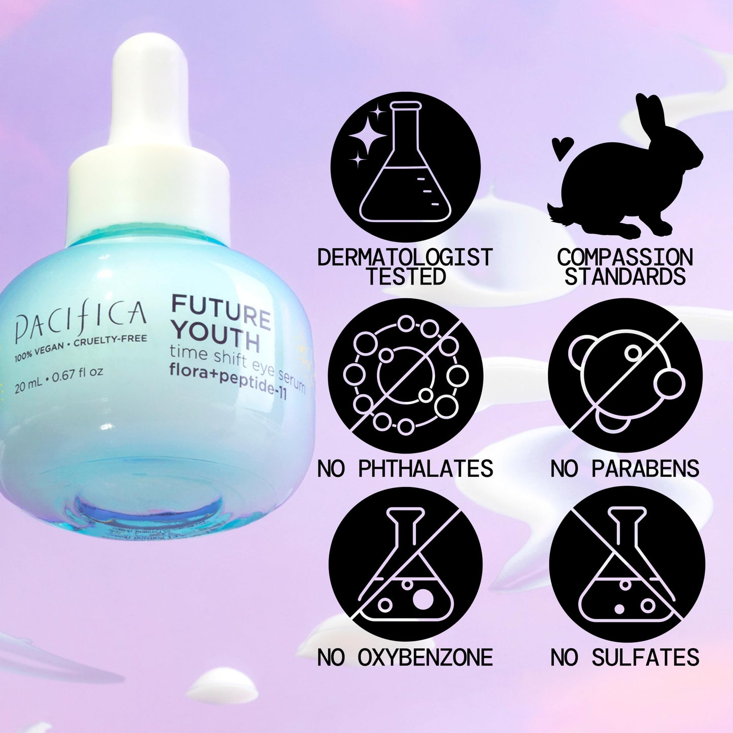 Pacifica Future Youth Time Shift Eye Serum - Peptide Eye Serum for Fine Lines & Dark Circles, Lifting & Firming Under Eye Treatment w/Flora +