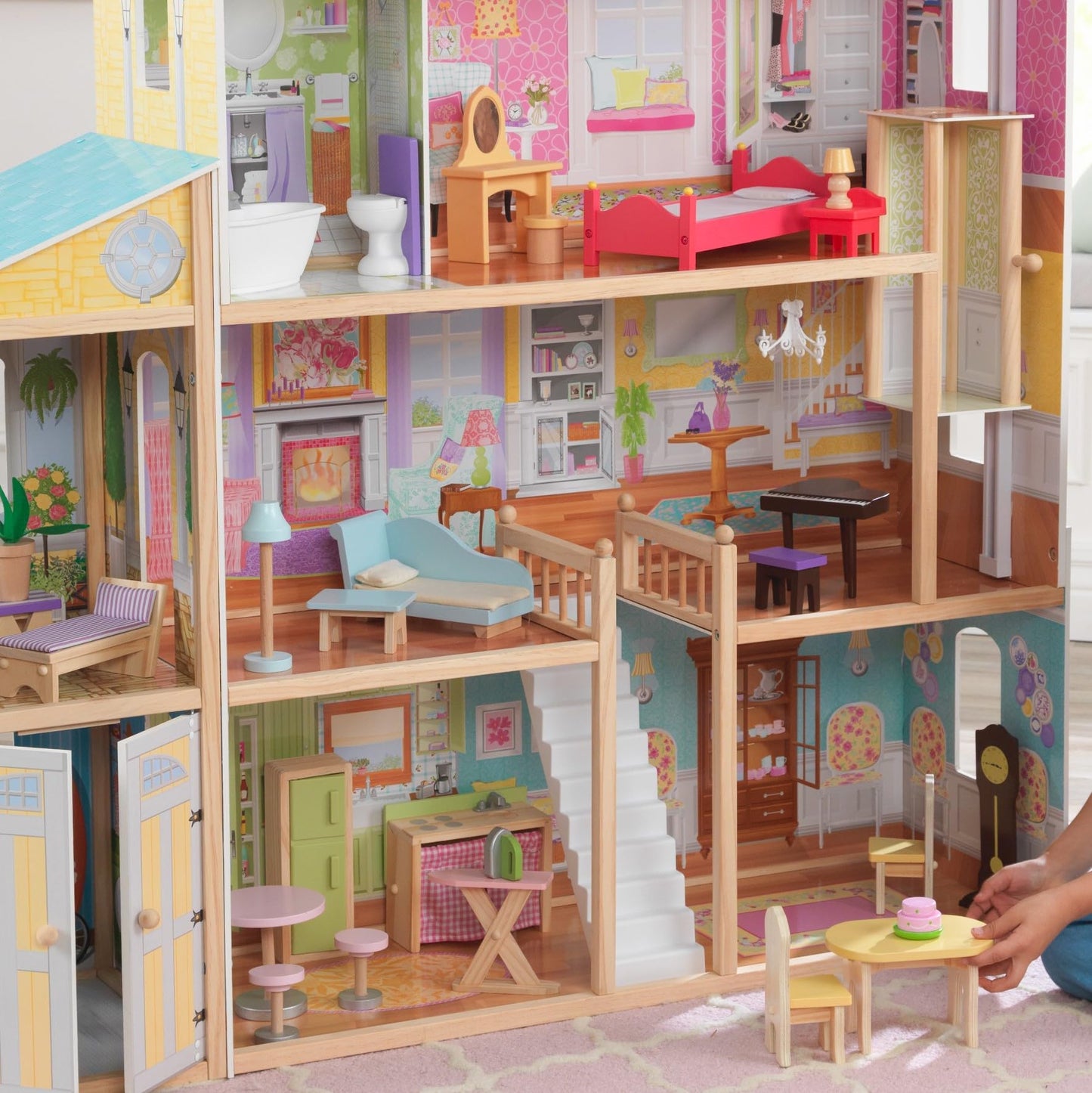 KidKraft Majestic Mansion Wooden Dollhouse with 34-Piece Accessories, Working Elevator and Garage, Gift for Ages 3+